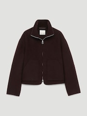 Hush Brown Ira Pure Wool Double Faced Funnel Neck Zip Jacket - Image 5 of 6