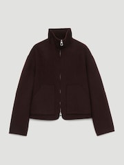 Hush Brown Ira Pure Wool Double Faced Funnel Neck Zip Jacket - Image 6 of 6