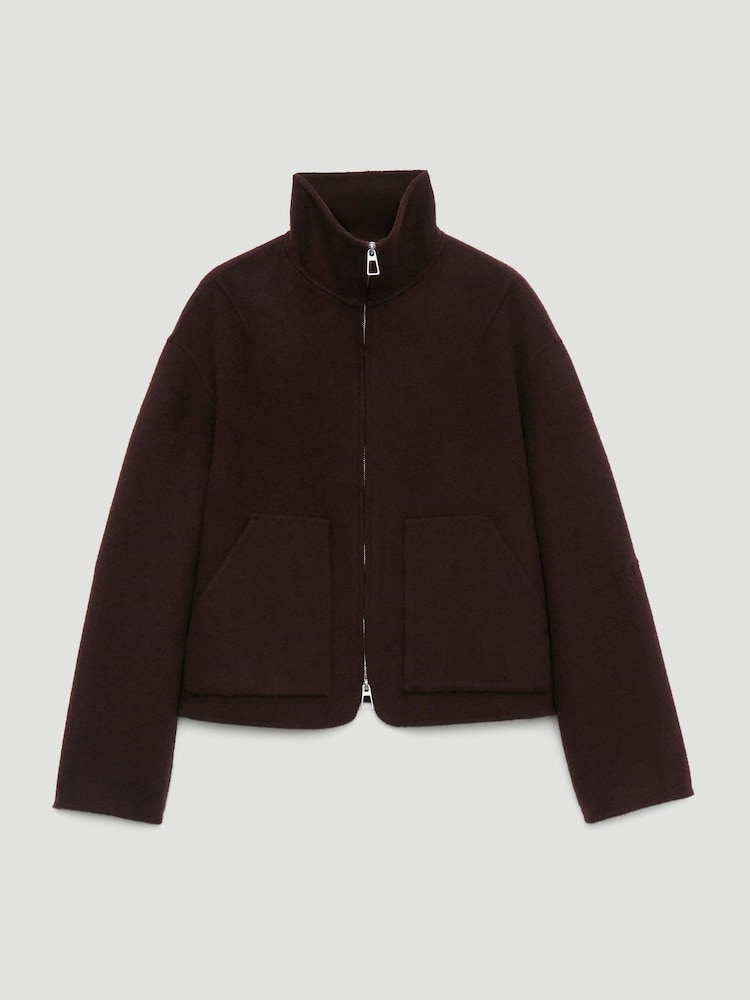 Hush Brown Ira Pure Wool Double Faced Funnel Neck Zip Jacket - Image 6 of 6 Hush Brown Ira Pure Wool Double Faced Funnel Neck Zip Jacket - Image 6 of 6