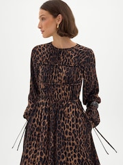 Hush Animal Volume Sleeve Gathered Bodice Chiffon Dress - Image 1 of 6