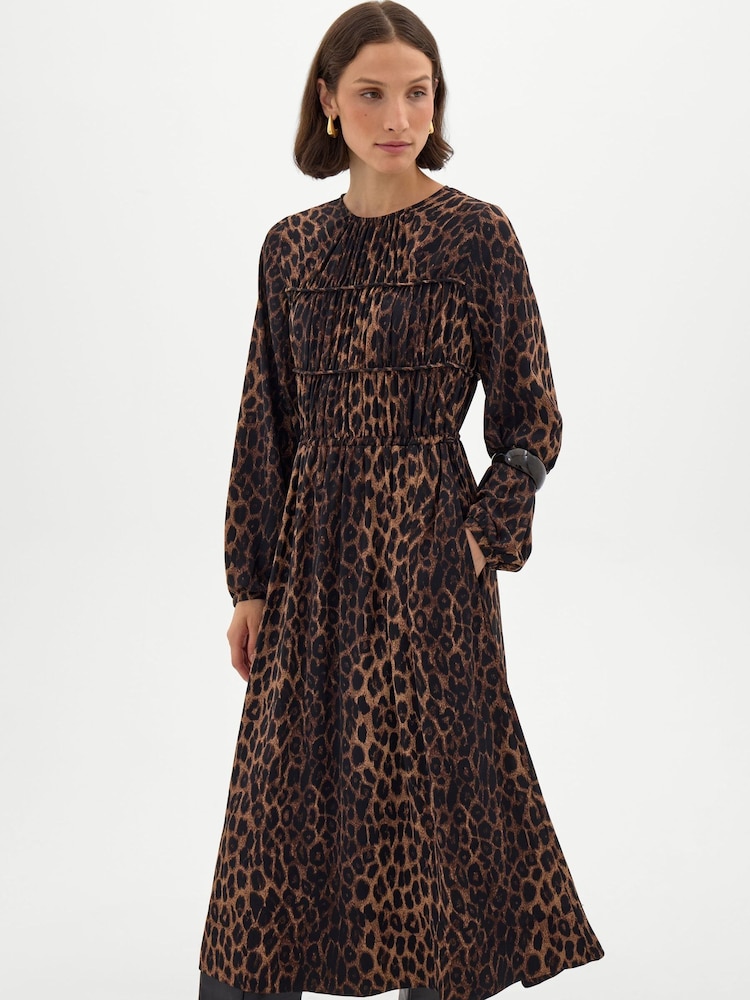 Hush Animal Volume Sleeve Gathered Bodice Chiffon Dress - Image 2 of 6 Hush Animal Volume Sleeve Gathered Bodice Chiffon Dress - Image 2 of 6