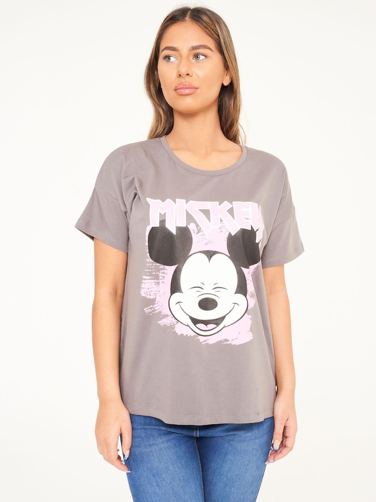 Brand Threads Grey Disney Mickey Mouse Cotton T-Shirt Sizes XS-XL - Image 1 of 5