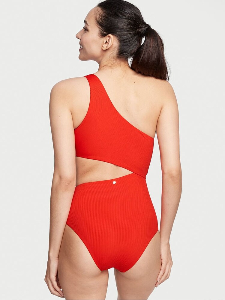 Victoria's Secret Flame Rib Red One Shoulder Swimsuit - Image 2 of 3