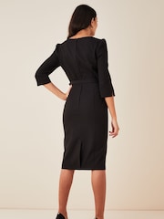Friends Like These Black V Neck Short Sleeve Belted Tailored Dress - Image 2 of 4