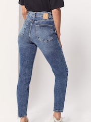 PIECES Blue Distressed High Waisted Mom Jean - Image 1 of 6
