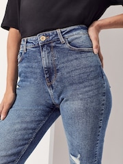PIECES Blue Distressed High Waisted Mom Jean - Image 3 of 6