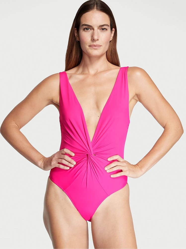 Victoria's Secret Forever Pink V Neck Plunge Open Back Swimsuit - Image 1 of 3