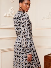 Love & Roses Black Geometric Long Sleeve Tie Neck Chiffon Mini Dress - Image 3 of 4