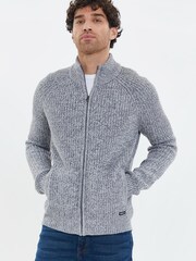 Threadbare Grey Zip Through Cardigan - Image 1 of 4