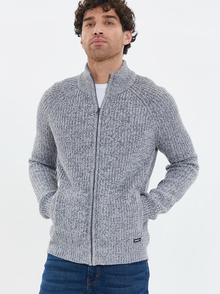 Threadbare Grey Zip Through Cardigan - Image 1 of 4