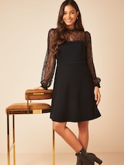 Friends Like These Black Lace Yoke Mini Long Sleeve Dress - Image 3 of 4