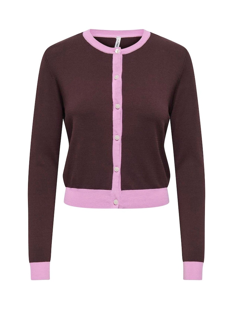 ONLY Purple Contrast Trim Button Through Cardigan - Image 1 of 2
