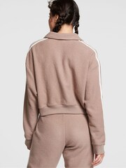 Victoria's Secret PINK Iced Coffee Brown Reverse Fleece Polo Sweatshirt - Image 2 of 4