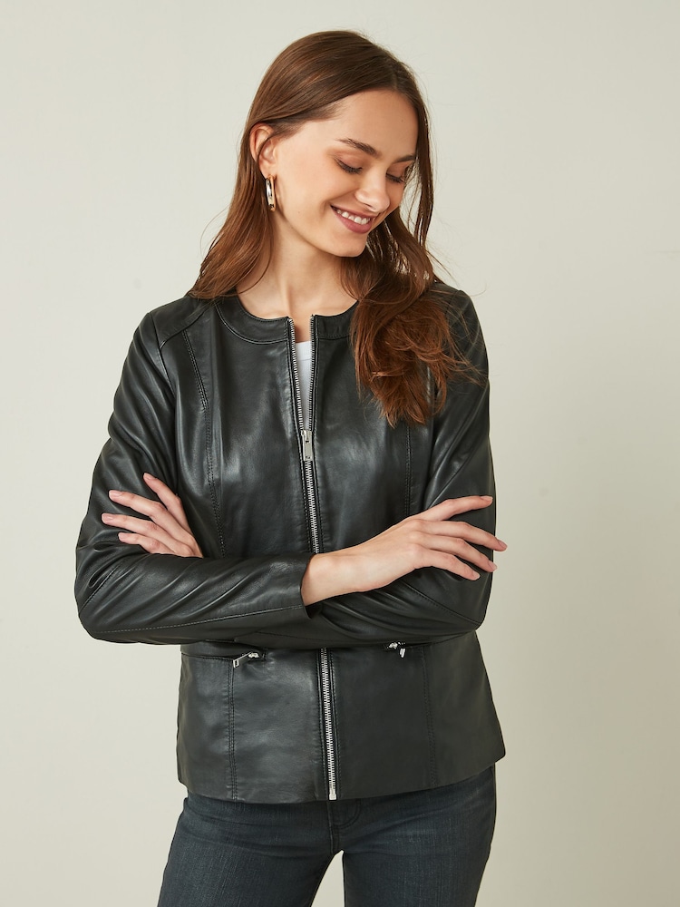 Urban Code Black Collarless Zip Detail  Leather Jacket - Image 1 of 5