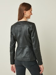 Urban Code Black Collarless Zip Detail  Leather Jacket - Image 2 of 5