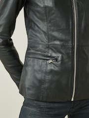 Urban Code Black Collarless Zip Detail  Leather Jacket - Image 4 of 5