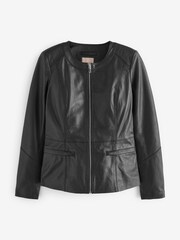 Urban Code Black Collarless Zip Detail  Leather Jacket - Image 5 of 5