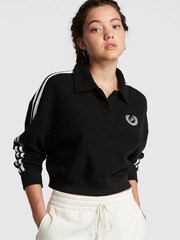 Victoria's Secret PINK Pure Black Reverse Fleece Polo Sweatshirt - Image 1 of 1