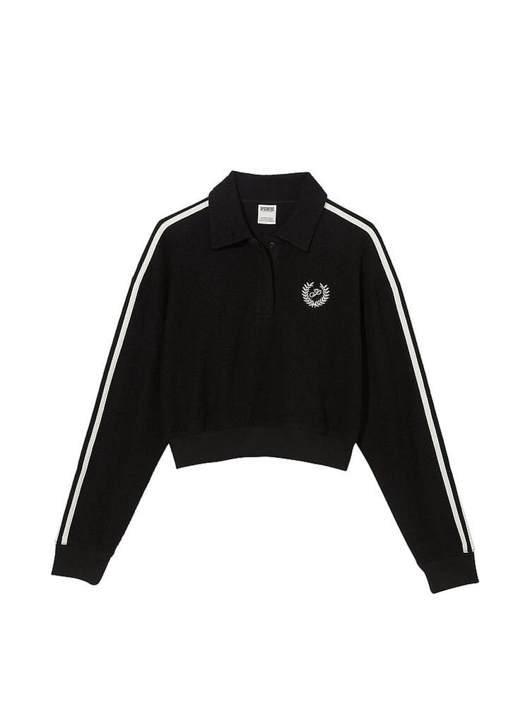 Victoria's Secret PINK Pure Black Reverse Fleece Polo Sweatshirt - Image 3 of 3