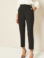 Friends Like These Black Button Waist Tailored Tapered Trousers - Image 1 of 4