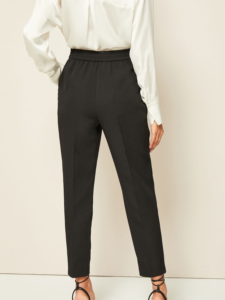 Friends Like These Black Button Waist Tailored Tapered Trousers - Image 2 of 4