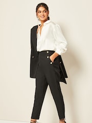 Friends Like These Black Button Waist Tailored Tapered Trousers - Image 3 of 4