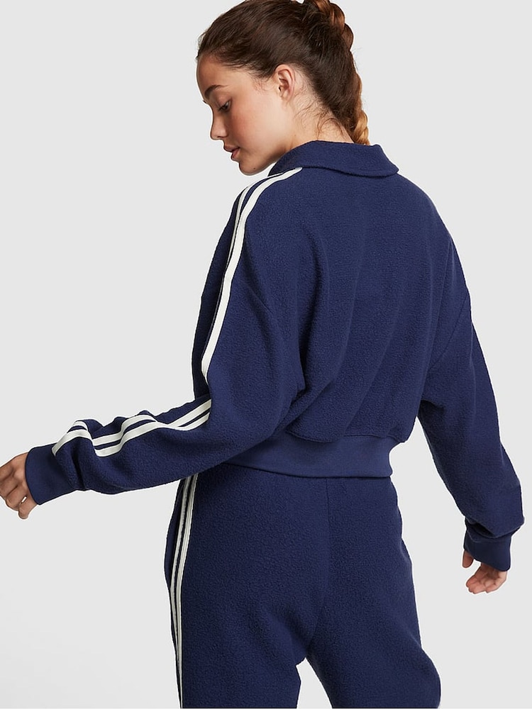 Victoria's Secret PINK Midnight Navy Blue Reverse Fleece Polo Sweatshirt - Image 2 of 3