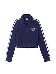 Victoria's Secret PINK Midnight Navy Blue Reverse Fleece Polo Sweatshirt - Image 3 of 3