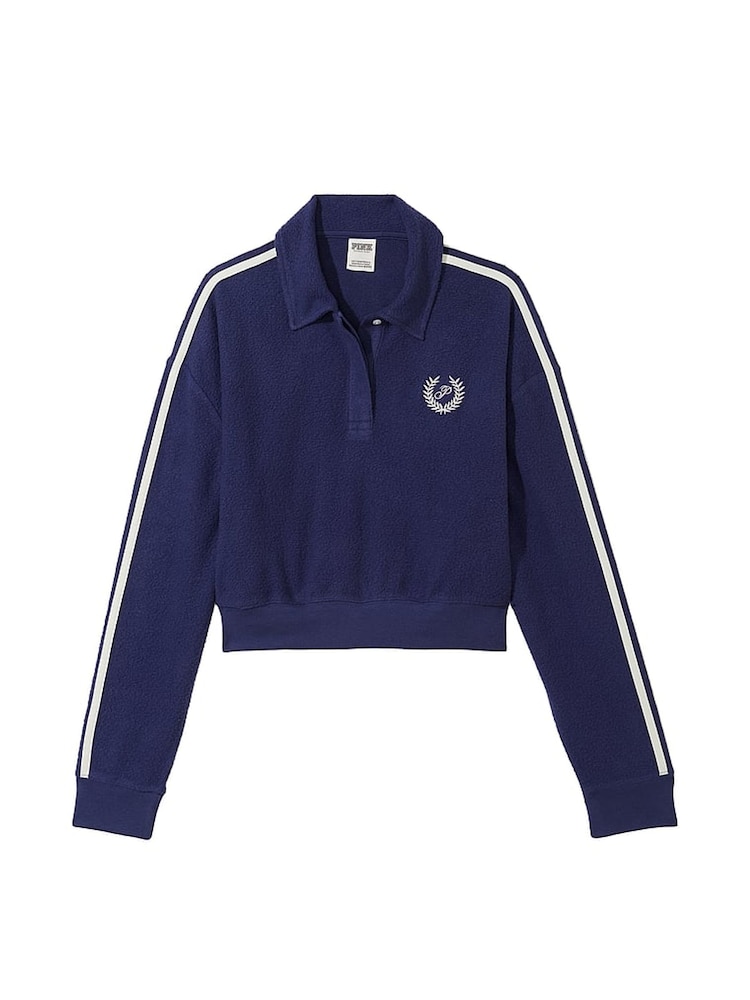 Victoria's Secret PINK Midnight Navy Blue Reverse Fleece Polo Sweatshirt - Image 3 of 3 Victoria's Secret PINK Midnight Navy Blue Reverse Fleece Polo Sweatshirt - Image 3 of 3