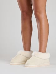 Loungeable Neutral Felt Fluffy Boots With Cuff - Image 1 of 4