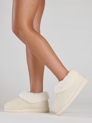 Loungeable Neutral Felt Fluffy Boots With Cuff - Image 4 of 4