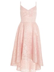 Quiz Pink Lace Strappy V Neck Dip Hem Dress - Image 4 of 5