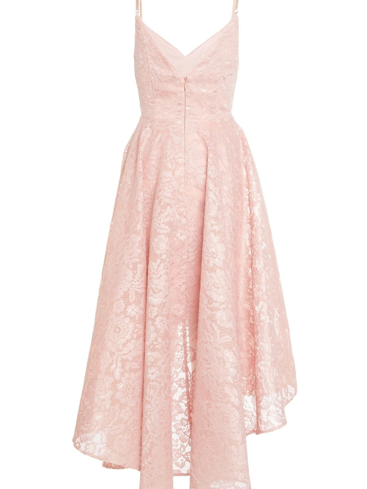 Quiz Pink Lace Strappy V Neck Dip Hem Dress - Image 5 of 5