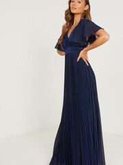 Quiz Blue Pleated Wrap Maxi Dress with Angelic Sleeves - Image 3 of 7