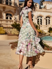 Lipsy Mint Green Print Printed Keyhole Ruffle Fit and Flare Midi Dress - Image 2 of 4