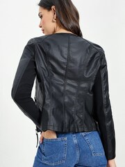 Vero Moda Black Collarless Faux Leather Biker Jacket - Image 2 of 5