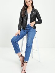 Vero Moda Black Collarless Faux Leather Biker Jacket - Image 4 of 5