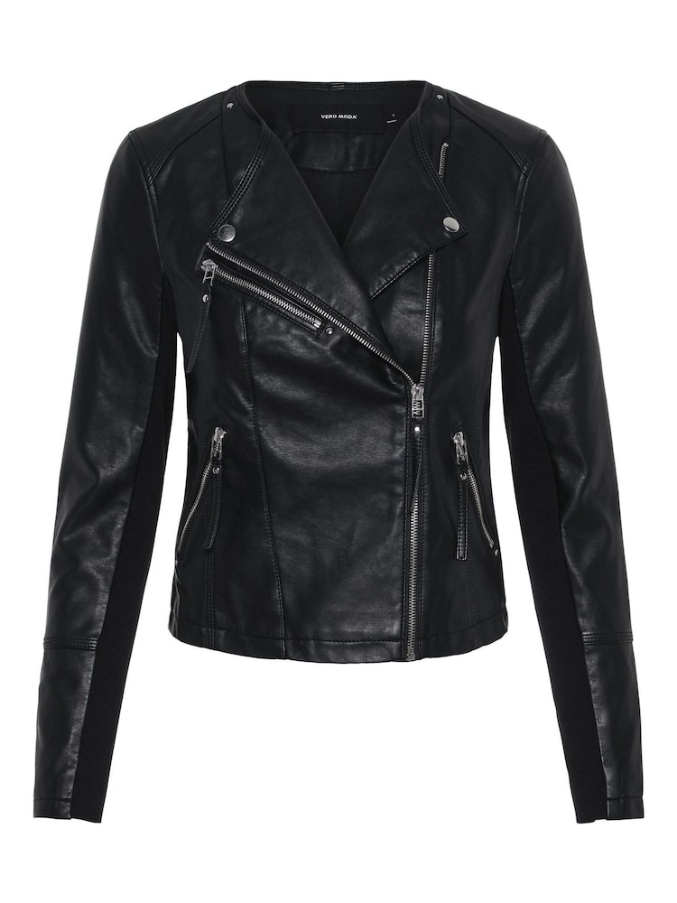 Vero Moda Black Collarless Faux Leather Biker Jacket - Image 5 of 5
