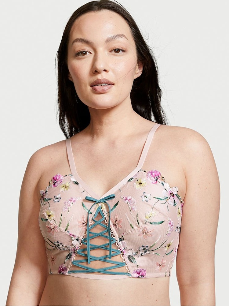 Victoria's Secret Pink Fizz Embroiderd Unlined Corset Bra Top - Image 1 of 4