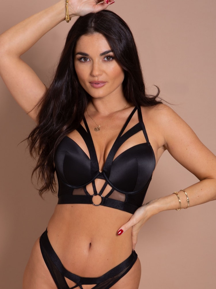 Pour Moi Black Longline Obsessed Double Strap Underwired Bra - Image 2 of 5