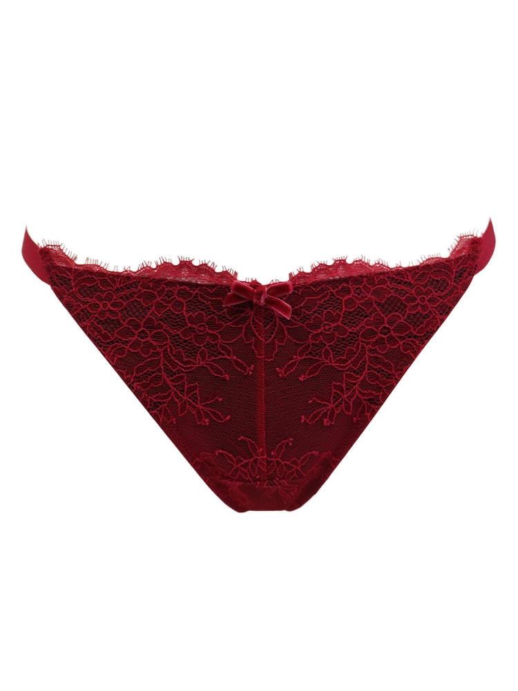 Pour Moi Red Thong Dark Romance Deep Lace Up Knicker - Image 4 of 5