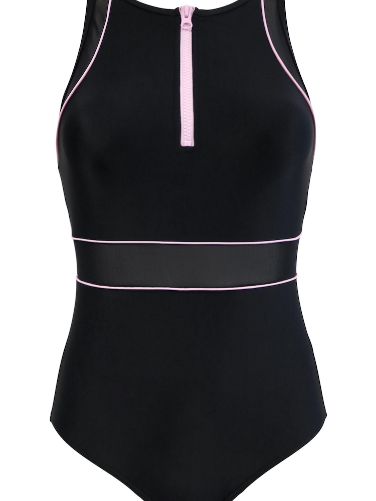 Pour Moi Black Energy Chlorine Resistant High Neck Zip Front Swimsuit - Image 4 of 5