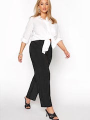 Yours Curve Black Flat Front Wide Leg Trouser - Image 1 of 4