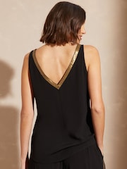 Love & Roses Black and Gold V Neck V Back Woven Vest - Image 3 of 4