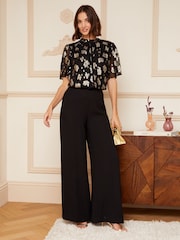 Love & Roses Black Metallic High Neck Flutter Sleeves Top - Image 3 of 4