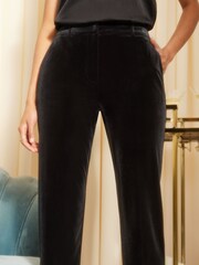 Friends Like These Black Tailored Velvet Straight Leg Trousers - Image 2 of 4
