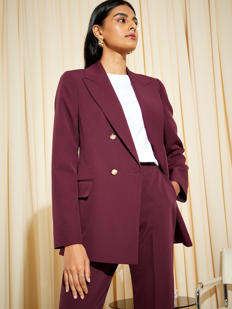 Friends Like These Burgundy Red Military Double Breasted Tailored Blazer - Image 1 of 4