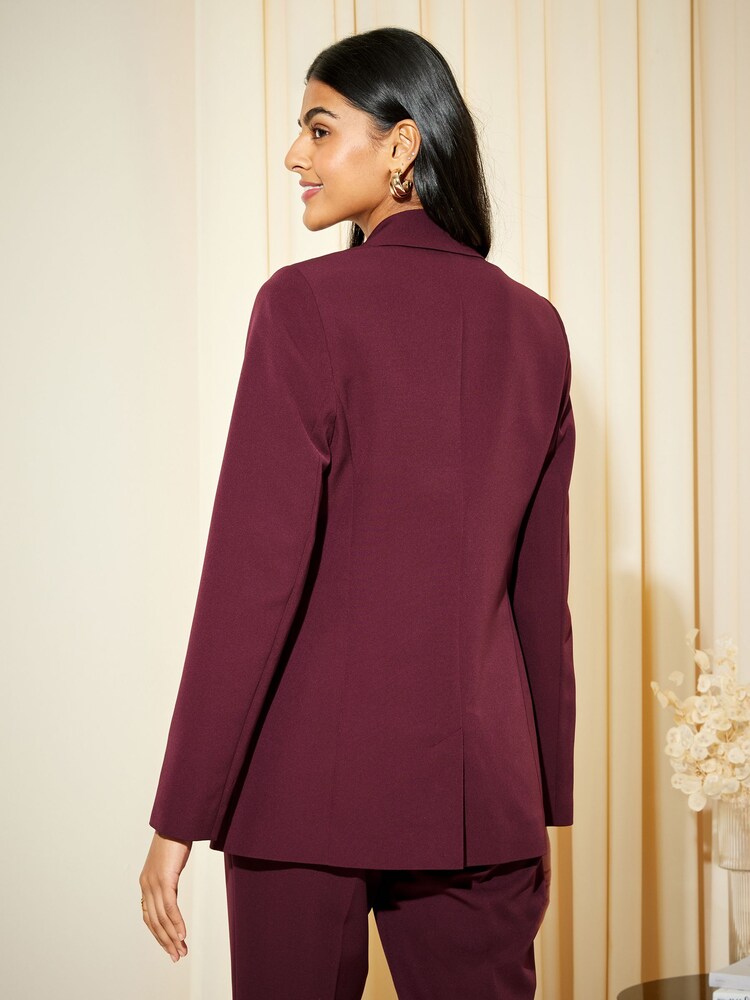 Friends Like These Burgundy Red Military Double Breasted Tailored Blazer - Image 2 of 4