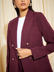 Friends Like These Burgundy Red Military Double Breasted Tailored Blazer - Image 4 of 4