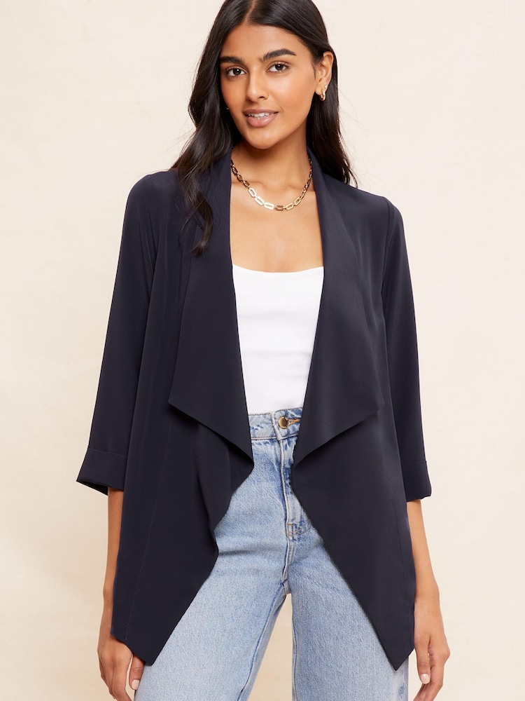 Friends Like These Navy Blue Waterfall 3/4 Sleeve Blazer - Image 1 of 4 Friends Like These Navy Blue Waterfall 3/4 Sleeve Blazer - Image 1 of 4